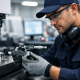 Technicien utilisant un instrument de métrologie pour un contrôle de précision en milieu industriel